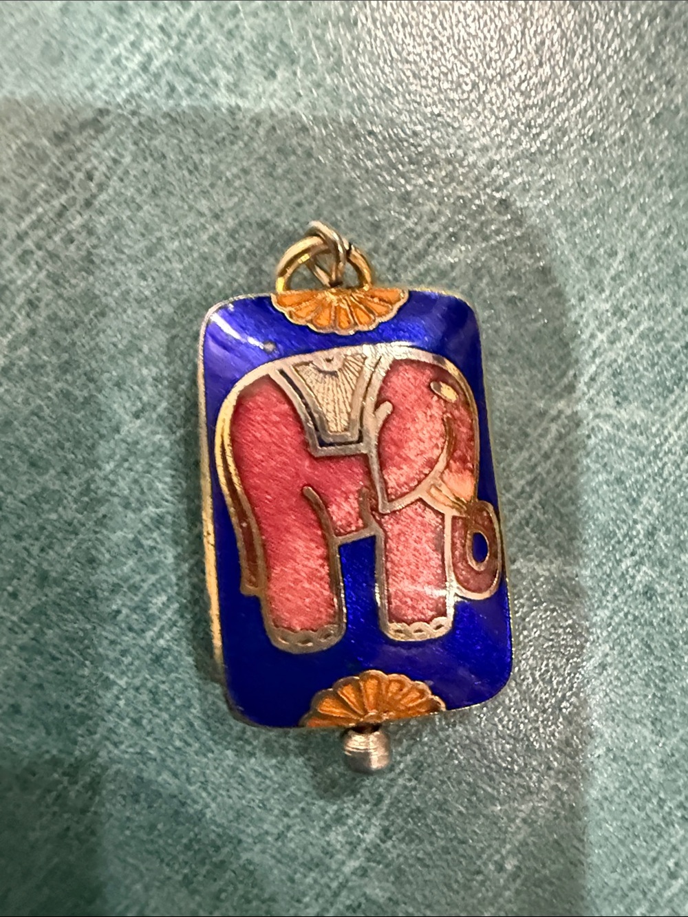 Blue Enamel Elephant Pendant with Pink Detail